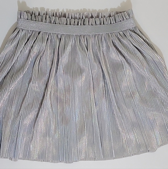 Wonder Nation Accordion Pleat Skirt Shiny Irridescent Silver Elastic Waist L EUC - Picture 4 of 12